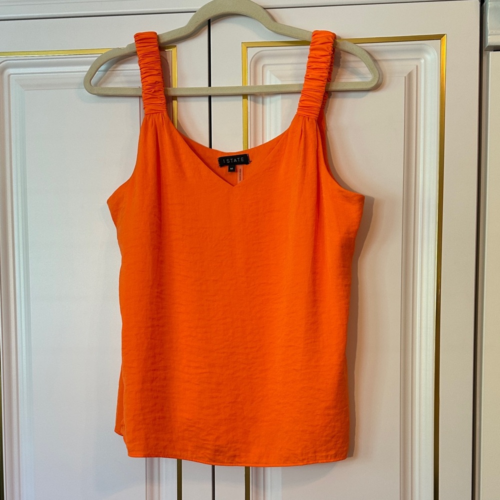 1. State Bright Orange Ruched Strap V-Neck Tank